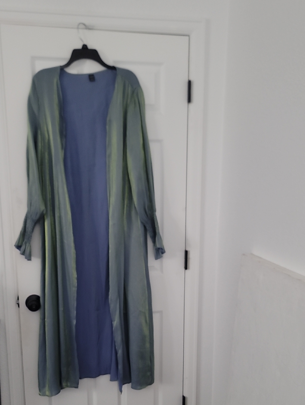 SHEIN Blue and Green Long Satin Robe
